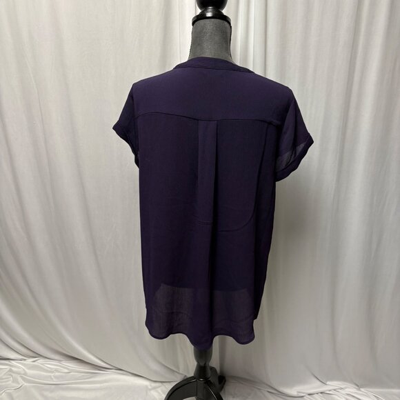 Vera Wang Blouse Womens Size Large Sheer Purple Cap Sleeve Popover Top Work - Picture 5 of 10